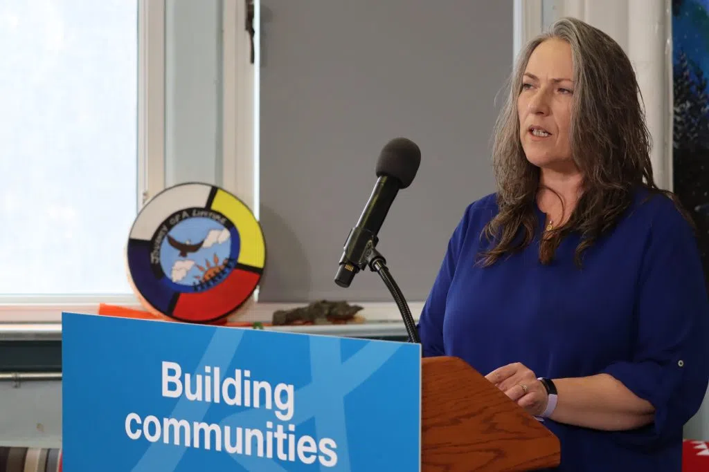 Shirley West, Family Resource Network Supervisor of Bent Arrow speaking at the FRN funding announcement (Photo Credits - Daniel Barker-Tremblay)