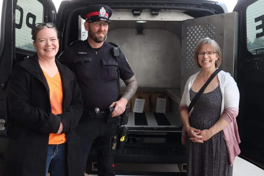 Julie Strome (Left) Const. David Prandle (Middle) Lesley Spry-Shandro (Right) at the Stuff A Cruiser event (Photo Credits - Daniel Barker-Tremblay)