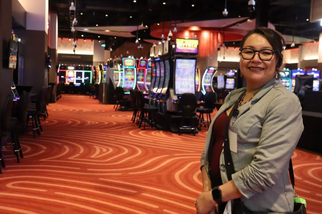 Erika Bull-Giroux, Executive Director of the Bear Hills Casino Society all smiles inside the newly built Bear Hills Casino (Photo Credits - Daniel Barker-Tremblay)