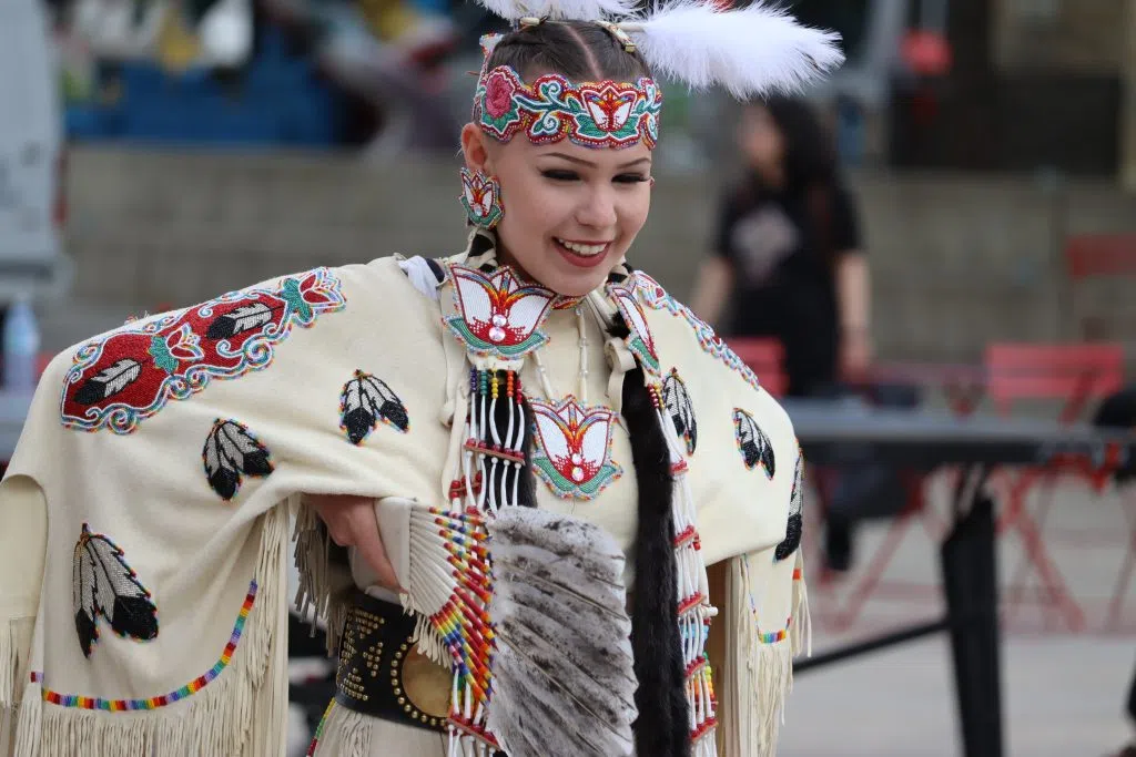 Traditional Dancer performing at the Indigenous Peoples Day Celebration in City Centre Plaza (Photo Credits - Daniel Barker-Tremblay)