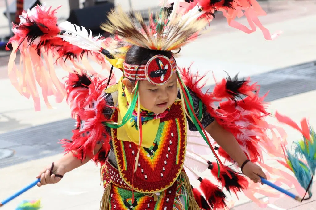 Traditional Dancer performing at the Indigenous Peoples Day Celebration in City Centre Plaza (Photo Credits - Daniel Barker-Tremblay)