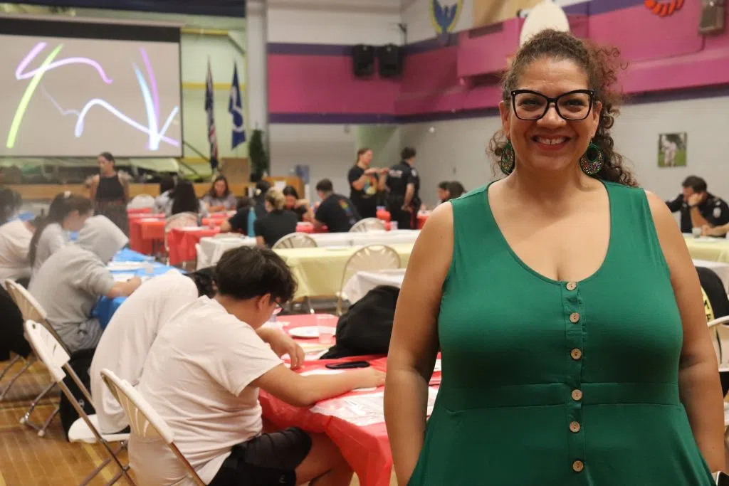 Christie Pace, Indigenous Relations Advisor with the Edmonton Police Service all smiles at the 10th Annual Oskayak Police Academy at Bent Arrow Traditional Healing Society (Photo Credits - Daniel Barker-Tremblay)