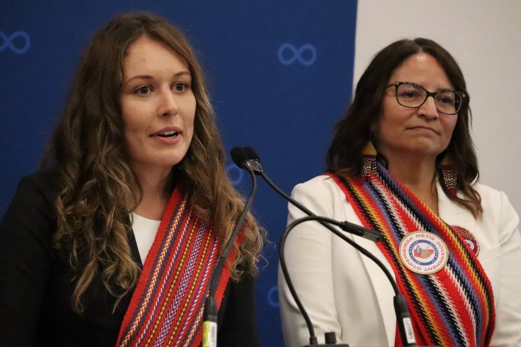 Kaila Mitchell, secretary of Mental Health and Addictions, Otipemisiwak Métis Government speaking at the Healing Waters Announcement at the Edmonton Expo (Photo Credits - Daniel Barker-Tremblay)