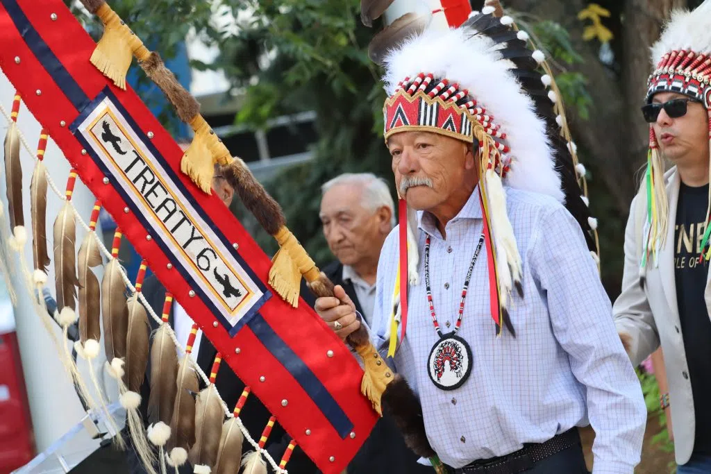 Chief George Arcand Jr of Alexander First Nation at the Treaty Six Recognition Day at Edmonton City Hall (Photo Credits - Daniel Barker-Tremblay)