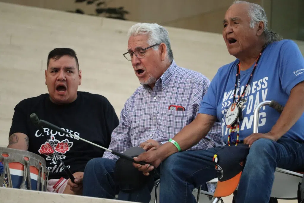 River Cree Drum Singers performing a song inside City Hall (Photo Credits - Daniel Barker-Tremblay)