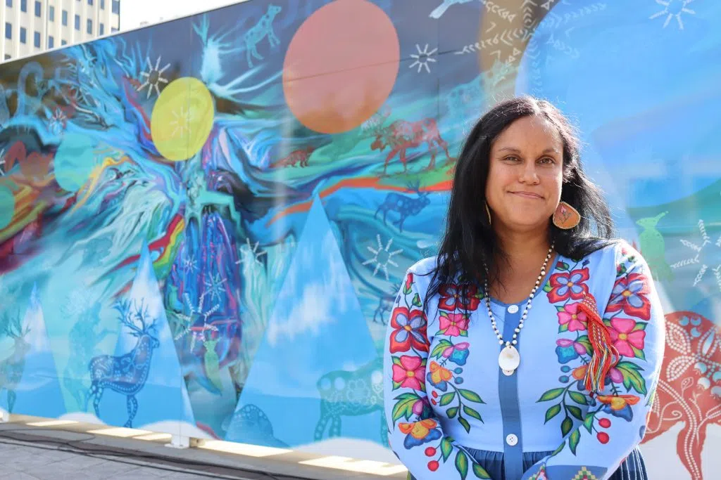 Crystal Lee Clark, Indigenous Artist involved with the Edmonton Sign Display at Churchill Square (Photo Credits - Daniel Barker-Tremblay)