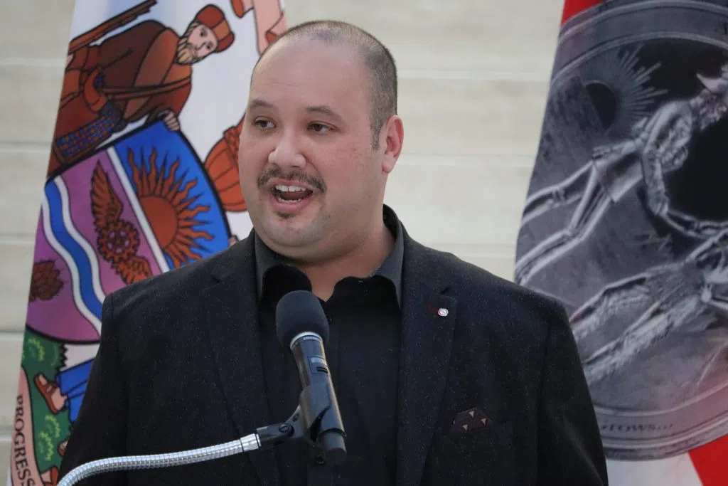 Nathan McDonald, Owner of the First Nations Inspection Authority speaking at City Hall following partnership with the City of Edmonton (Photo Credits - Daniel Barker-Tremblay)