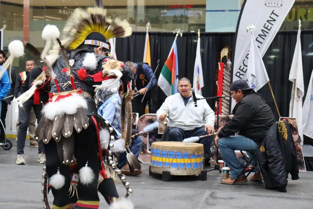 Traditional Chicken Dance showcased at the 2024 Tribal Chiefs Job Fair in West Edmonton Mall (Photo Credits - Daniel Barker-Tremblay)