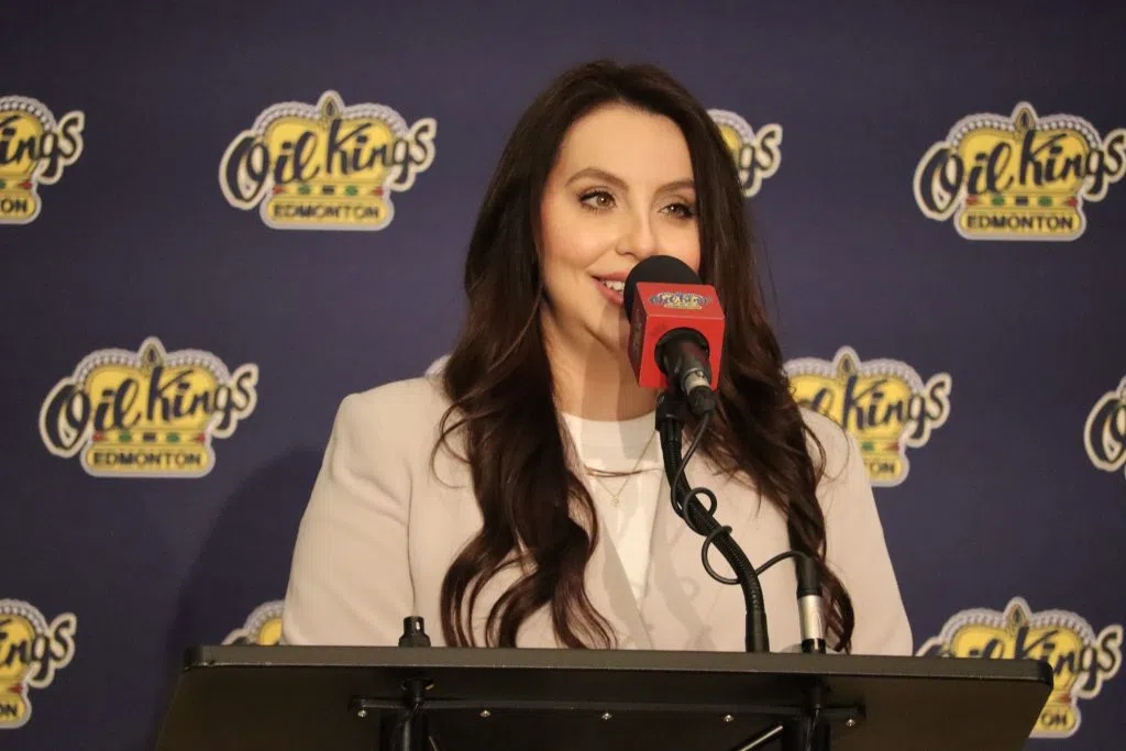 Kylee Quinn, Hockey Edmonton's Marketing and Communications Director speaking at the kickoff event in Rogers Place (Photo Credits - Daniel Barker-Tremblay)