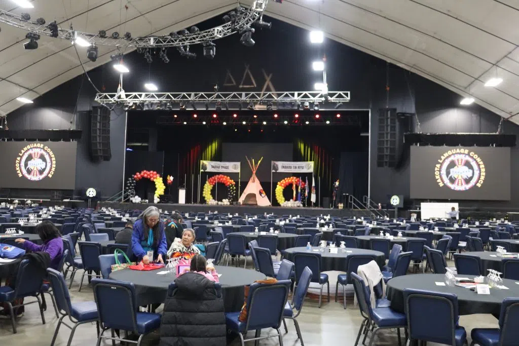 The 2025 Nakota Language Conference Stage inside the River Cree Resort and Casino (Photo Credits - Daniel Barker-Tremblay)