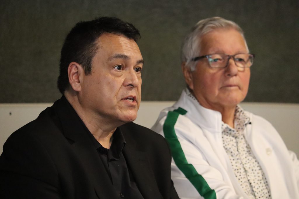 Brad Cardinal, Executive Director of Poundmaker's Lodge and Treatment Centre's speaking at the announcement of the Day Program closure. (Photo Credits - Daniel Barker-Tremblay)