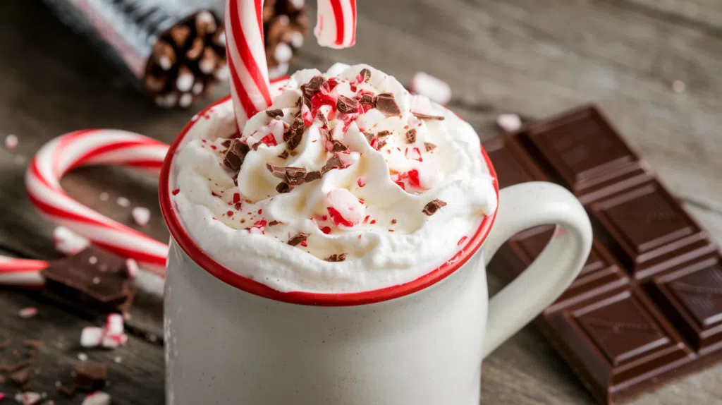 peppermint white hot chocolate in a mug