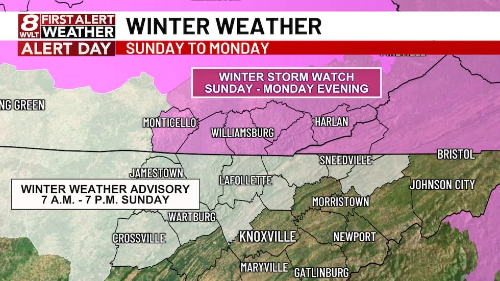Winter Storm Watch is in effect for SE Kentucky while a Winter Weather Advisory in effect for...
