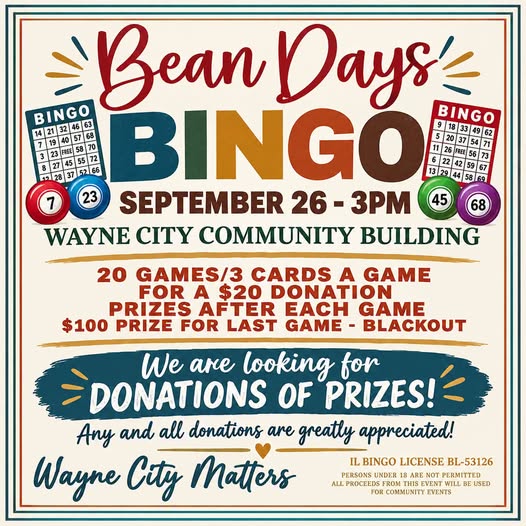 BEAN DAYS BINGO SET FOR SEPTEMBER 26TH IN WAYNE CITY