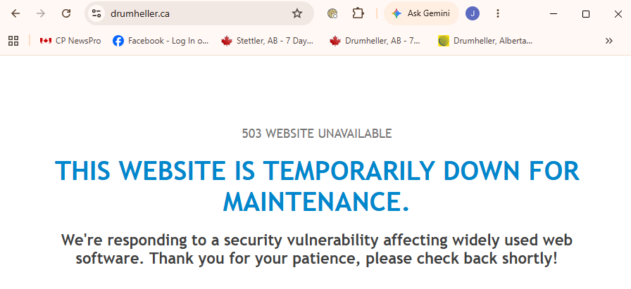 Town Of Drumheller Website Is Down