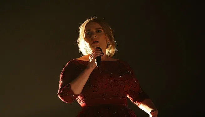 Adele during The 58th Annual GRAMMY Awards broadcast on the CBS Television Network on Monday, Feb. 15, 2016