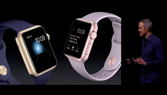 Apple on Wednesday, September 9, 2015, unveiled new bands and two new finishes for the Apple Watch. The finishes of stainless silver and rose gold are available at the same price point as the preexisting watch.