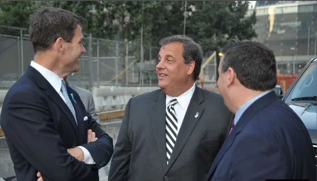 Bridgegate trial photos entered as evidence on September 27, 2016. New Jersey Governor Chris Christie, David Wildstein and Bill Baroni at the Sept 11 ceremony in 2013. New Jersey Governor Chris Christie was informed about the lane closures at the George Washington Bridge as they were happening, according to the testimony of former Port Authority executive David Wildstein.