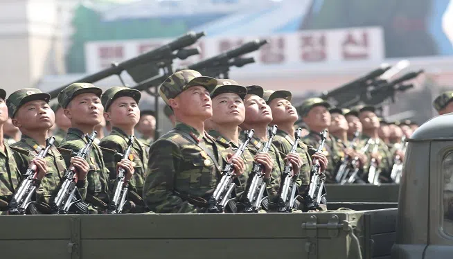 Hundreds of North Korean troops and others are part of a massive, orchestrated celebration in Pyongyang on Sunday, April 15, 2012, marking 100 years since the birth of nation founder Kim Il Sung.