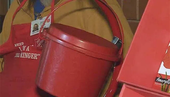 **Embargo: St. Louis, MO** A Salvation Army red kettle was taken from outside three St. Louis-area grocery stores in the span of a week, police say.