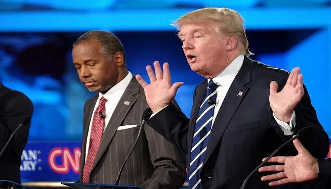 Donald Trump said Thursday, Sept. 17, 2015, that Jeb Bush should have leaned on him harder to apologize to Columba, Bush's wife. The former Florida governor pressed Trump to say he was sorry in one of the most personal exchanges from CNN's Republican presidential debate, but he let the real estate developer off the hook. FILE -- Donald Trump spars with Jeb Bush at the CNN Republican Presidential Debate in Simi Valley, Califonia on Sept. 16, 2015.