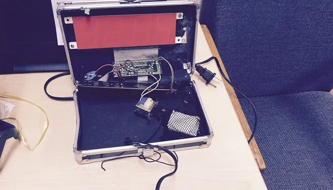 Photo provided by the Irvine, Texas, Police Department of the digital clock that 14-year-old Ahmed Mohammed made from a pencil case.