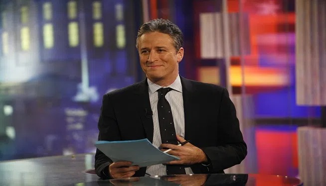 Jon Stewart, host of "The Daily Show with Jon Stewart" appears on set of his nightly television show in this file photograph.