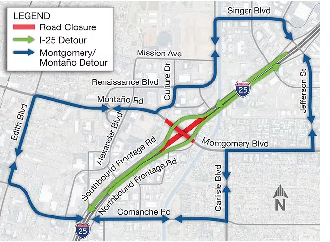 TRAFFIC ALERT:  Tonight I-25 to close at Montgomery Blvd for next two nights