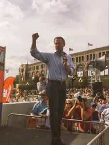Democratic presidential candidate Martin O'Malley on the soapbox. (photo by Sarah Beckman)