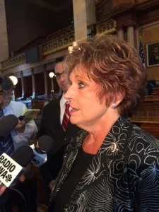 House Speaker-elect Linda Upmeyer speaks with reporters after her new position is announced. (photo by Sarah Beckman)