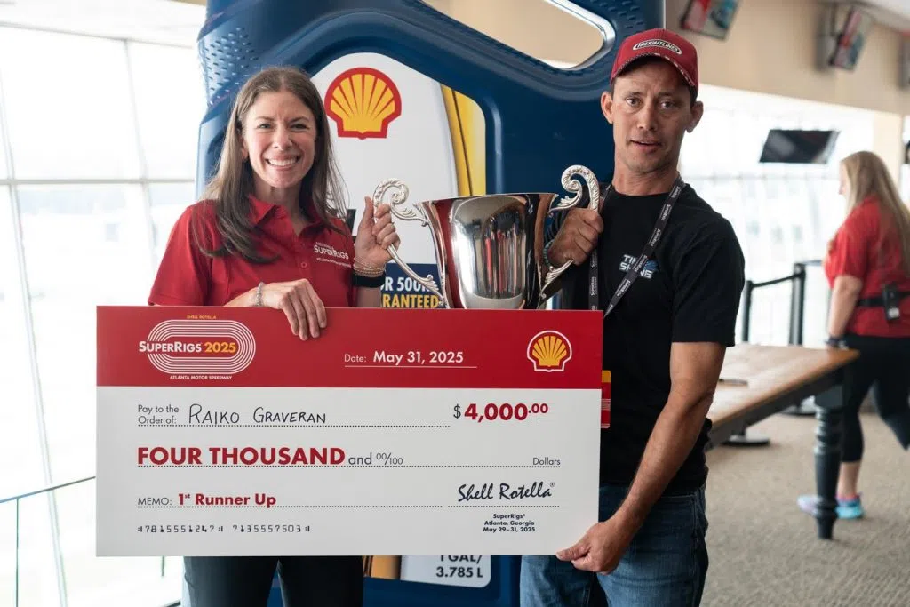 Julie Wright of Shell Rotella with Raiko Graveran, Best of Show 1st Runner up at the 43rd Annual Shell Rotella® SuperRigs® competition held May 29-31 at Atlanta Motor Speedway in Hampton, Ga.