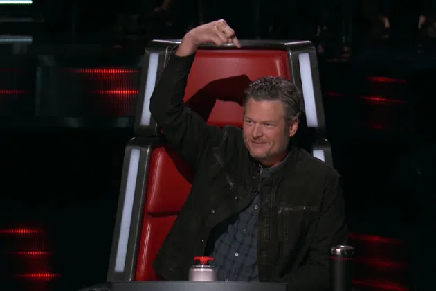 Blake Shelton on 'The Voice' Season 12 pointing to himself.