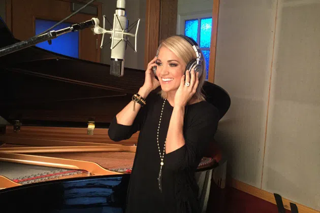 Carrie Underwood in a recording studio