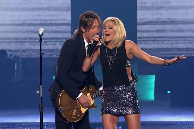 Keith Urban and Carrie Underwood performing on "American Idol"