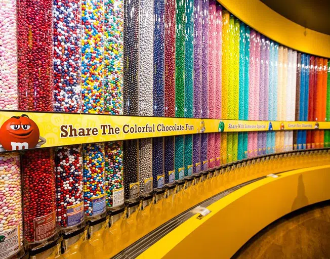 Wall of M&Ms at M&M World in New York City