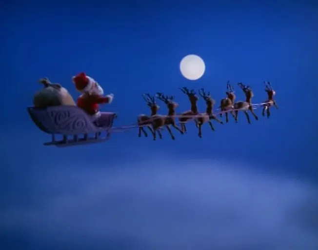 Santa in his sleigh in 'Rudolph the Red-Nosed Reindeer' movie