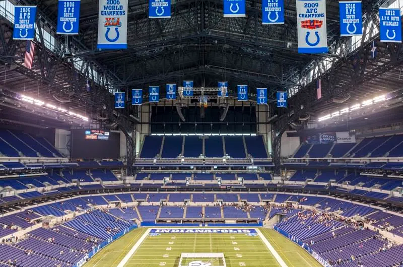 Indianapolis, Indiana, USA - July 14, 2014: Lucas Oil Stadium is a home to Indianapolis Colts. The stadium has capacity of 63000 people.