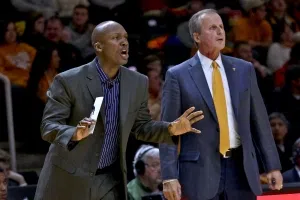 UT assistant coach Desmond Oliver (L) & head coach Rick Barnes (R) / Credit: Jeff Jacoby - WNML