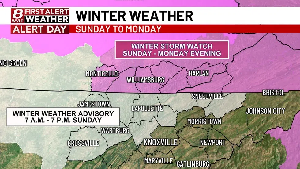 Winter Storm Watch is in effect for SE Kentucky while  a Winter Weather Advisory in effect for...