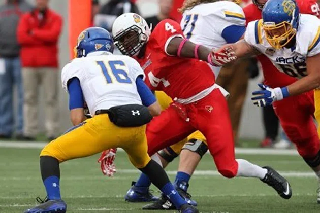 David Perkins collected a few huge sacks as the Redbirds took down Western Illinois 48-28 at Hancock Stadium. (goredbirds.com)
