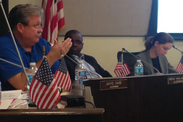 Alderman David Sage addresses the city council during Monday night's vote on the one-percent sales tax increase. (Joe Ragusa/WJBC)