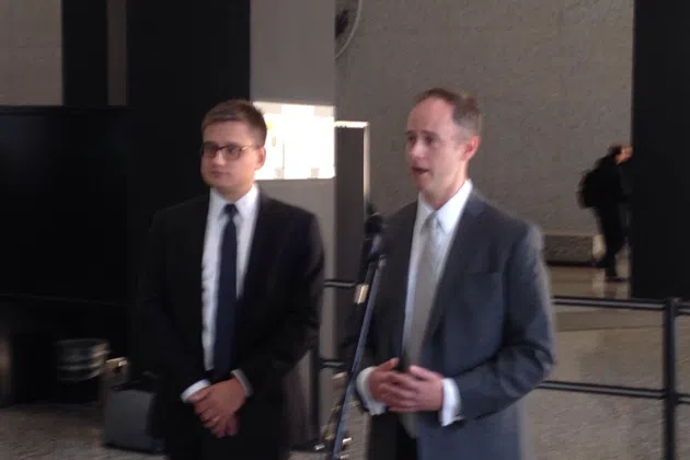 Liberty Justice Center attorney Jacob Huebert and National Right to Work Legal Defense Foundation attorney Bill Messenger discuss their lawsuit against the Service Employees International Union in Chicago. (Photo by John Gregory/Illinois Radio Network)