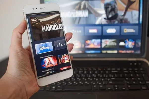 SAINT PETERSBURG, RUSSIA - APRIL 12, 2019: New service from Disney, movies and TV series by subscription