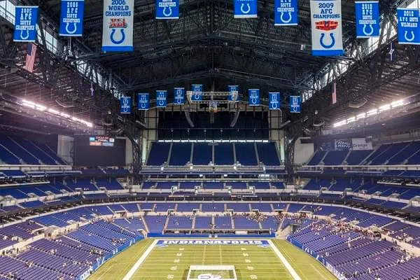 Indianapolis, Indiana, USA - July 14, 2014: Lucas Oil Stadium is a home to Indianapolis Colts. The stadium has capacity of 63000 people.