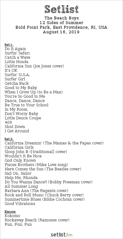 The Beach Boys Setlist Bold Point Park, East Providence, RI, USA 2019, 12 Sides of Summer