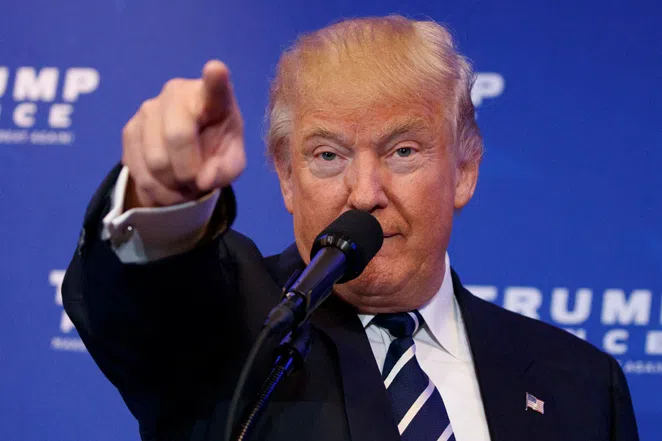 Republican presidential candidate Donald Trump gestures while speaking healthcare, Tuesday, Nov. 1, 2016, in King of Prussia, Pa. (AP Photo/ Evan Vucci)