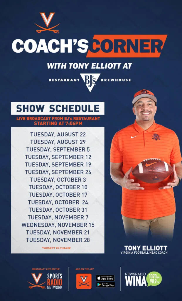 Coach's Corner with Tony Elliott - Show Schedule