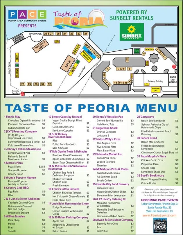 Taste of Peoria Menu