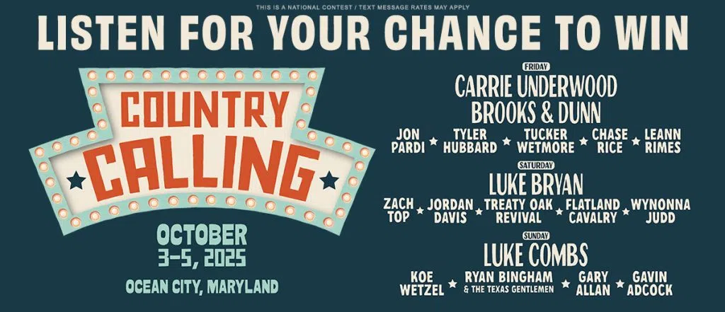 Listen for your chance to win a trip to Country Calling in Ocean City, Maryland!
