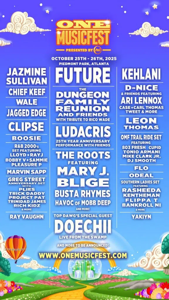 Lineup poster for ONE Musicfest. Click to visit onemusicfest.com